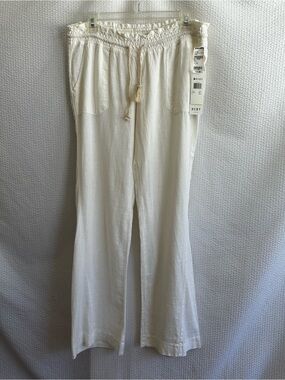 Roxy Oceanside White Linen Blend Wide Leg Beach Pants Size: Medium NWT